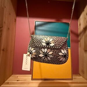 Antik Kraft Silver and Black Floral Crossbody Bag